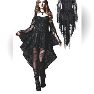 BNWT. Gorgeous Black Lace High-Low Dress with dovetail hem and tons of detail!